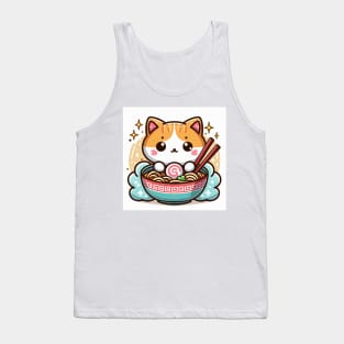 Cute little Neko Cat Eating Ramen Noodle Tank Top